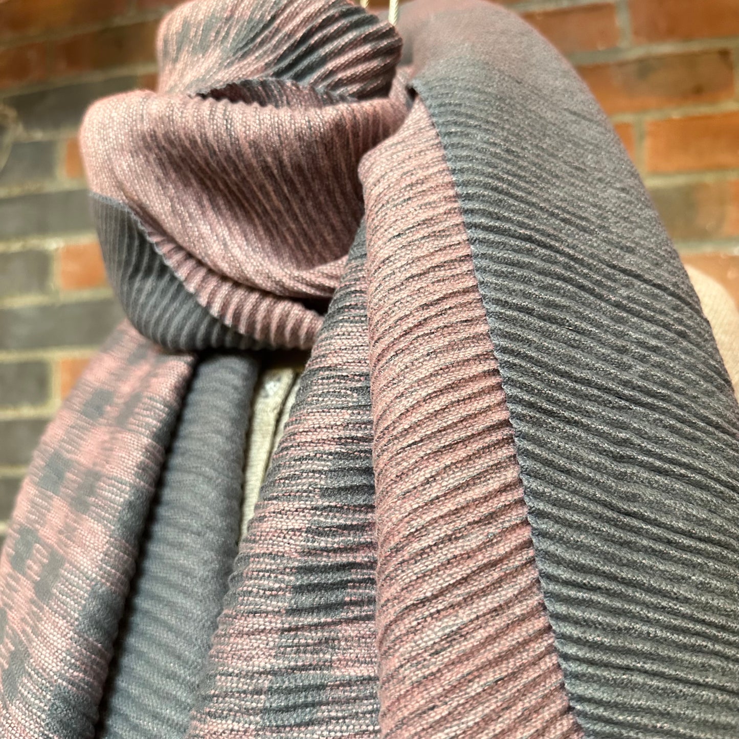 Lambswool Scarf - Crimped Pink & Grey