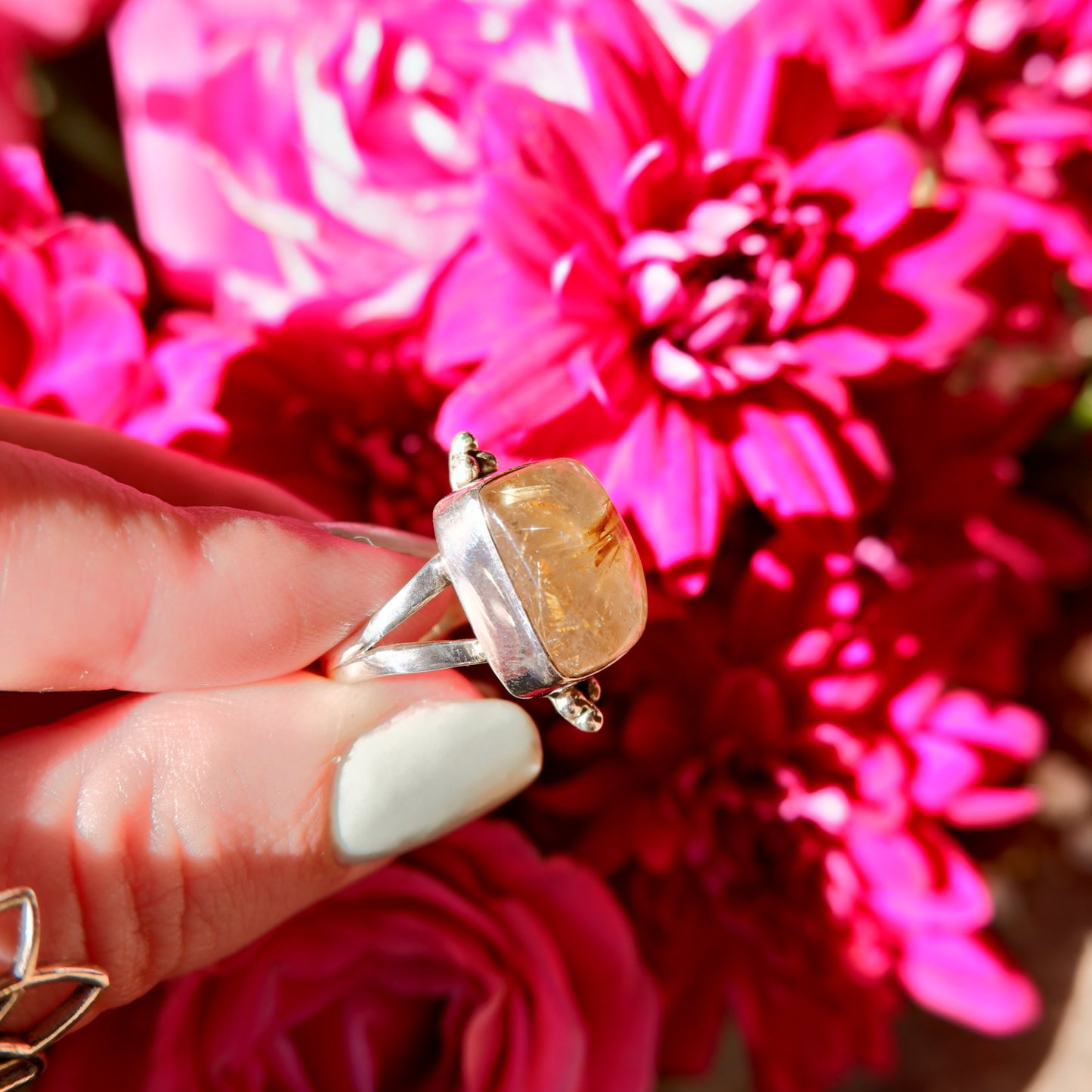 Gold Rutilated Quartz Square Ring