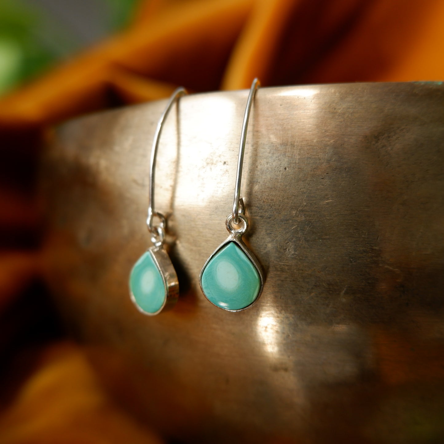 Elsie - Long Silver Turquoise Drop Earrings