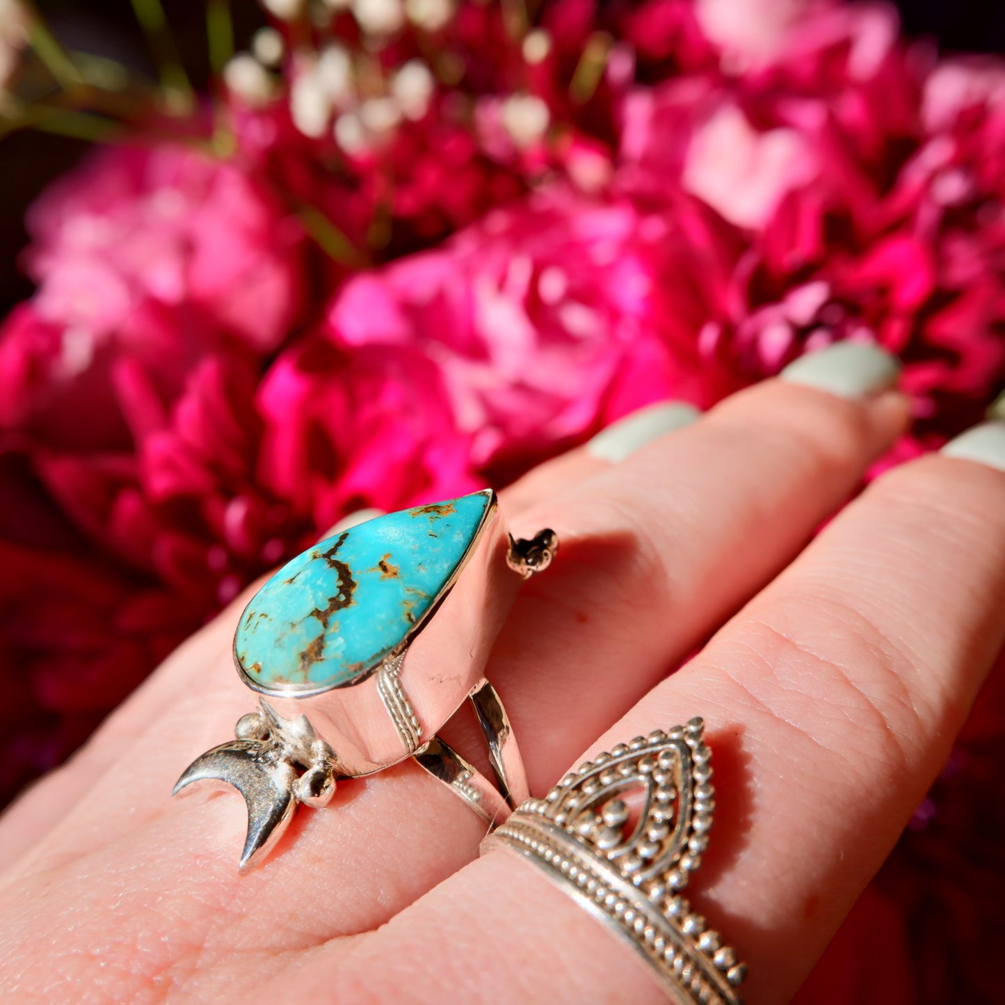 Deep Turquoise Moon Ring