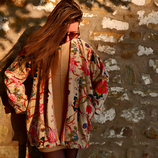 Cream Floral Jacobean - Velvet Jacket