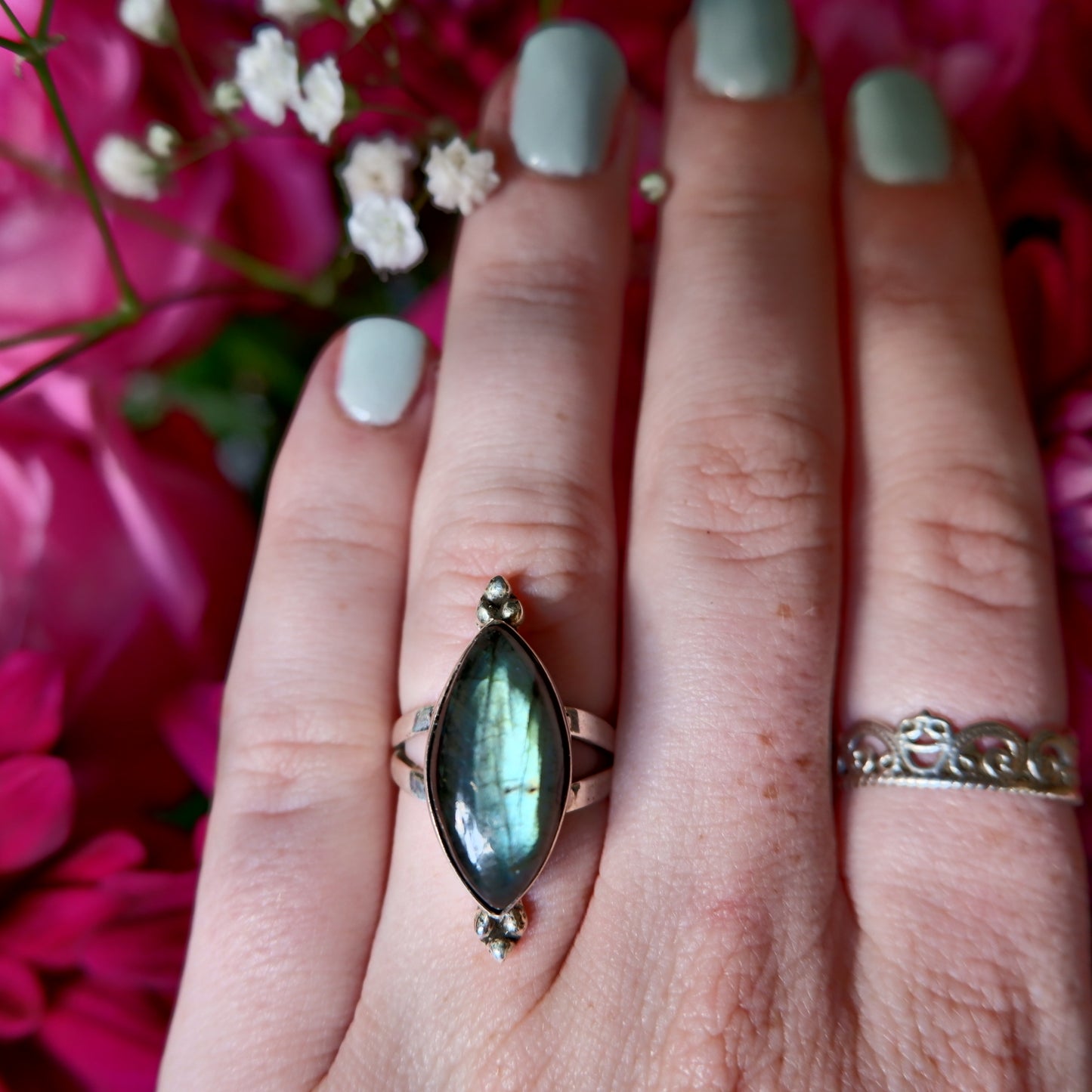 Green Labradorite Lemon Ring