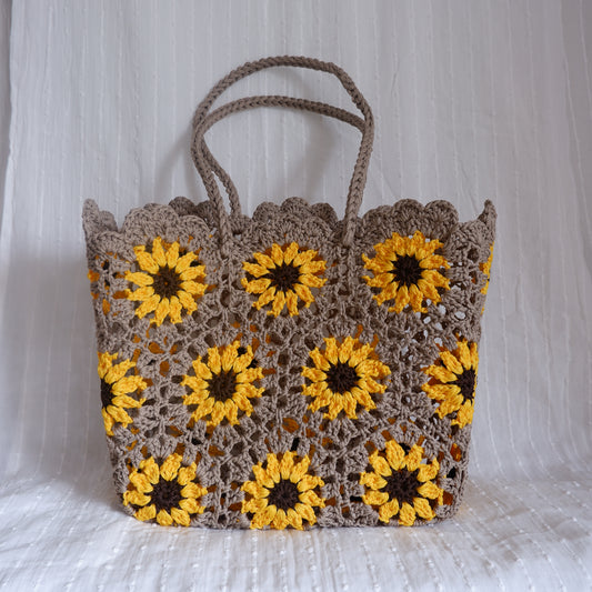 Floral Crochet Bag Beige Sunflowers