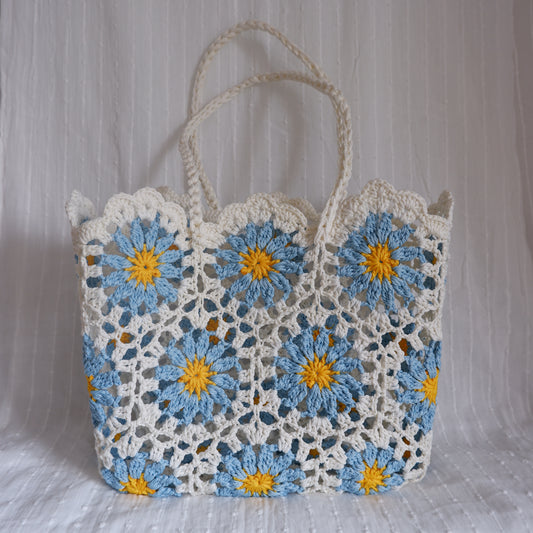 Floral Crochet Bag Blue Flowers