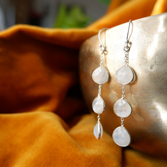 Jasmine - Moonstone faceted Silver Drop Earrings - matching bracelet