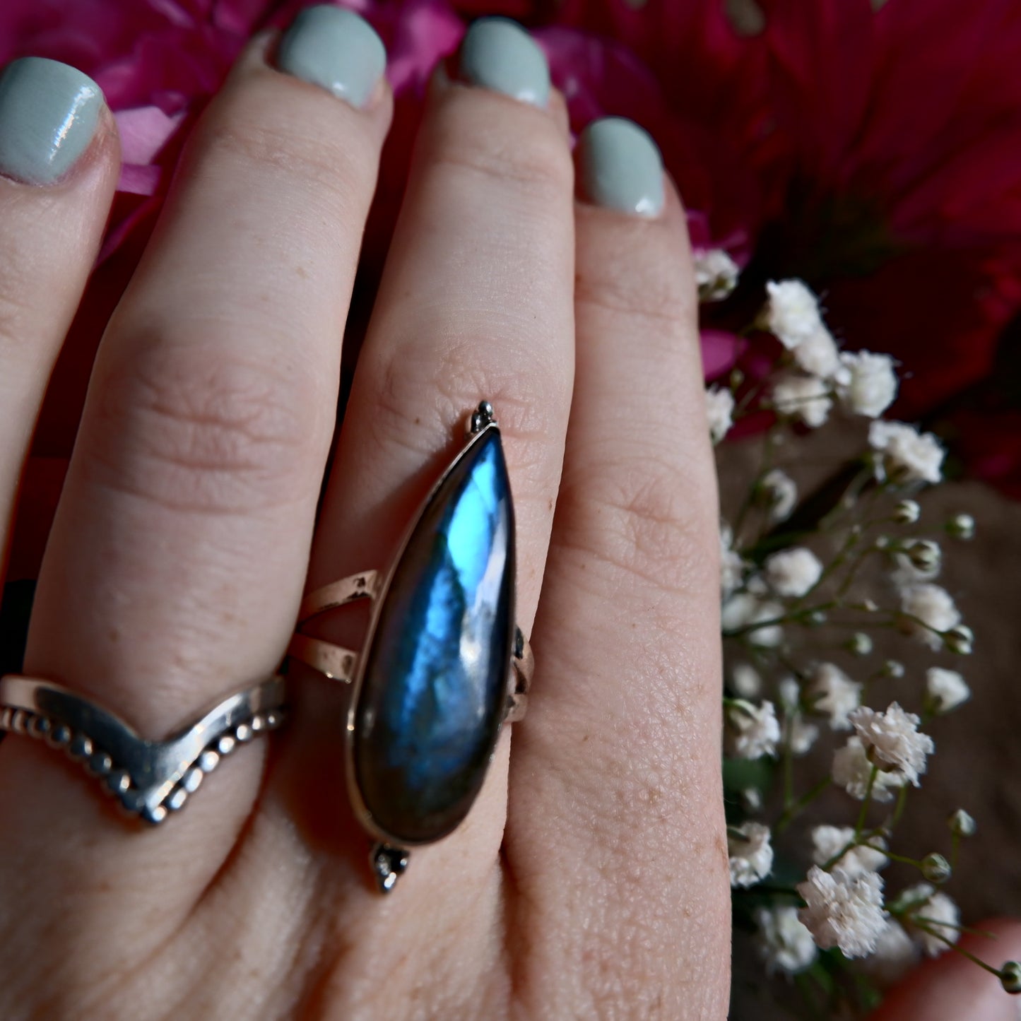 Labradorite Pear Ring