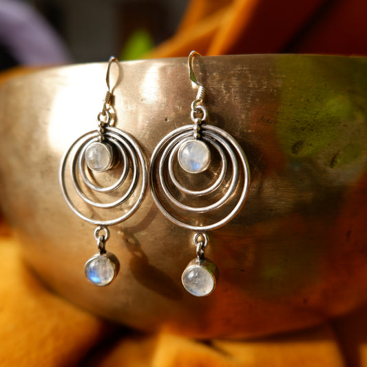 Alessia - Moonstone Circular Silver Drop Earrings