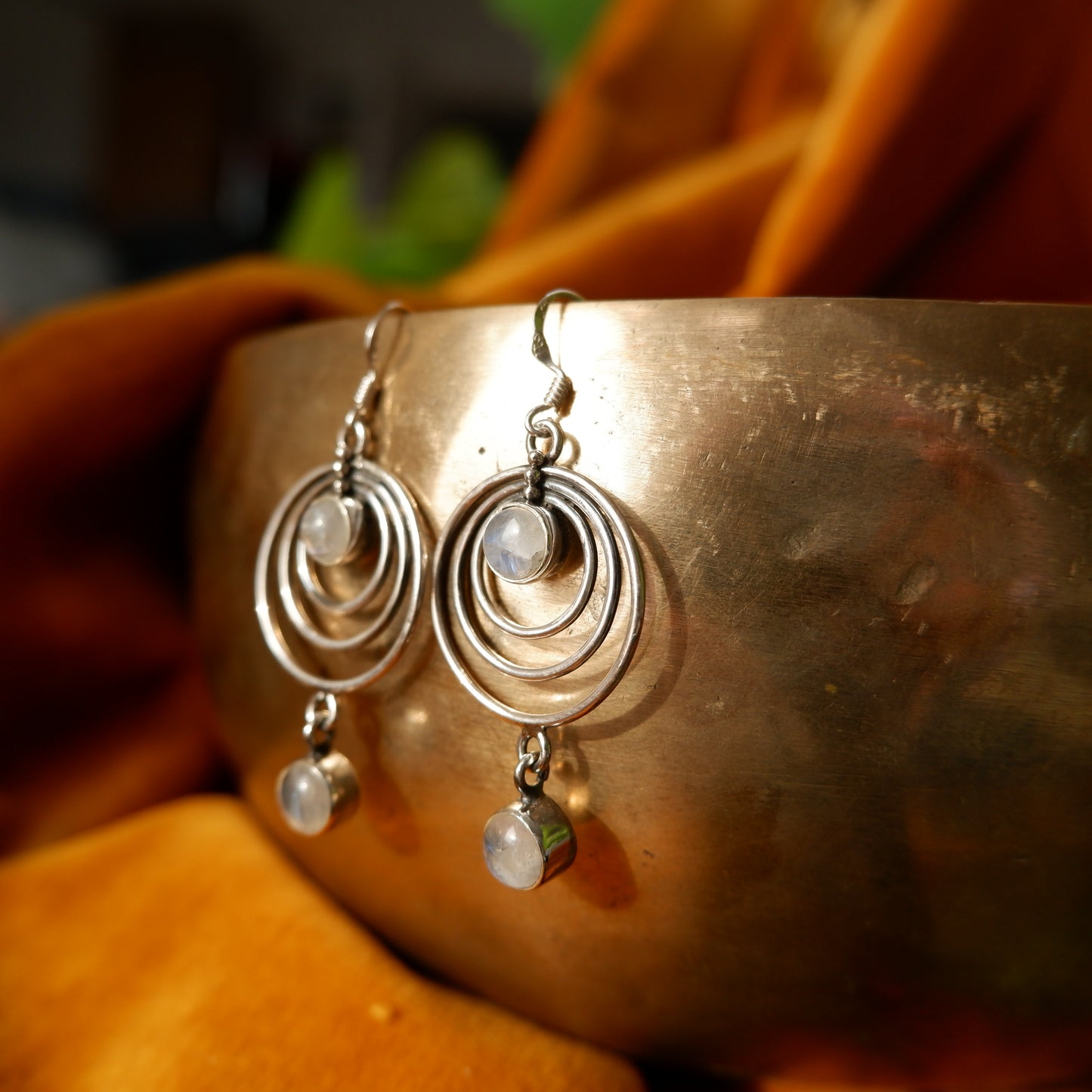 Alessia - Moonstone Circular Silver Drop Earrings