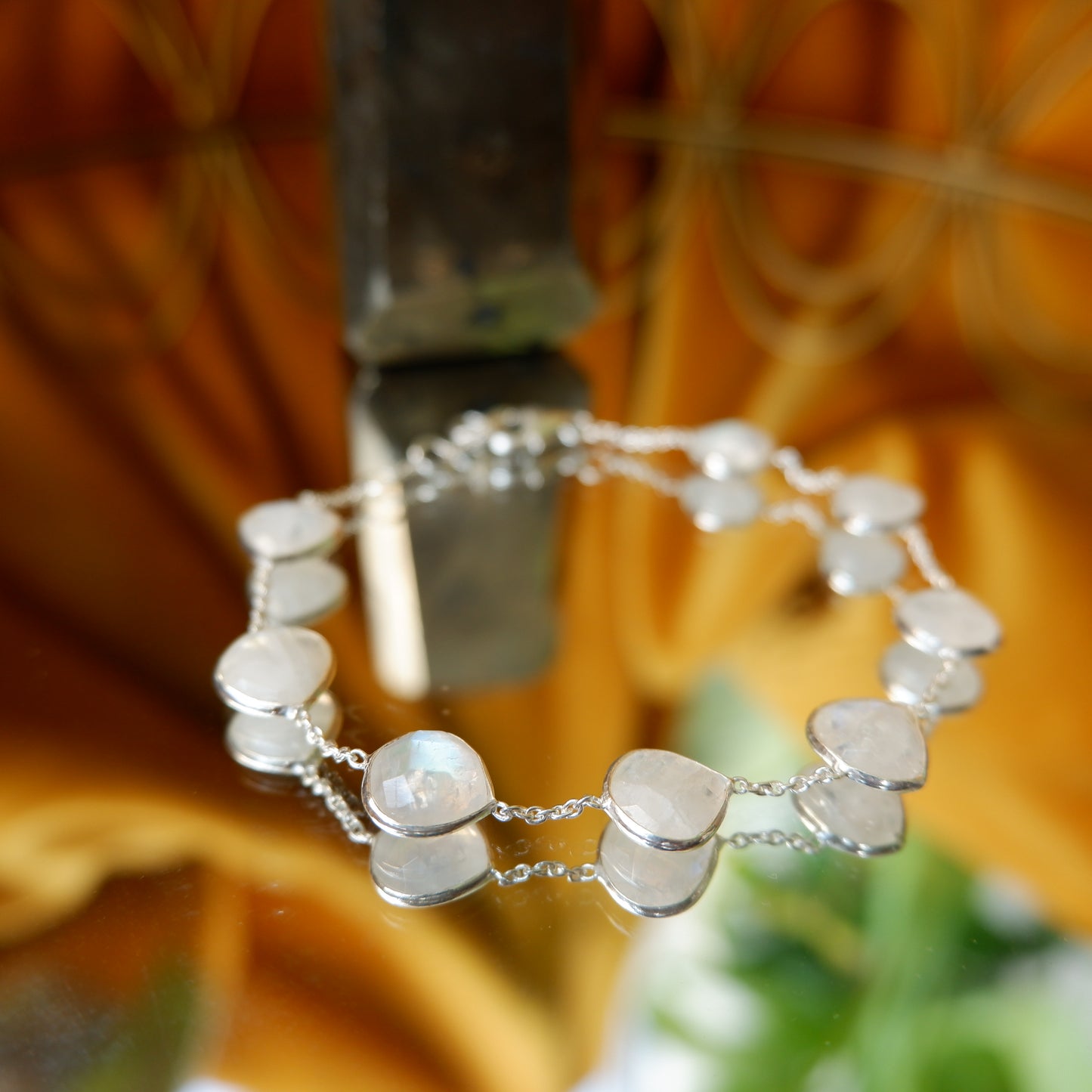 Jasmine - Moonstone faceted Silver Drop Earrings - matching bracelet