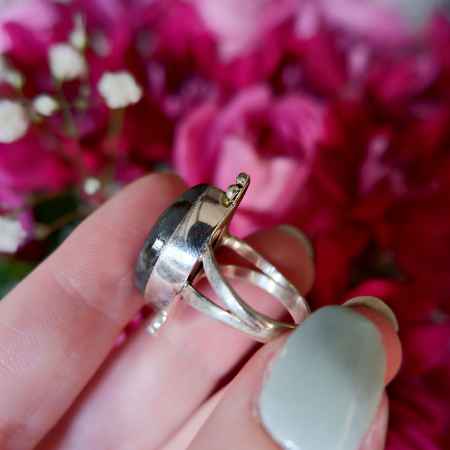 Green Labradorite Lemon Ring