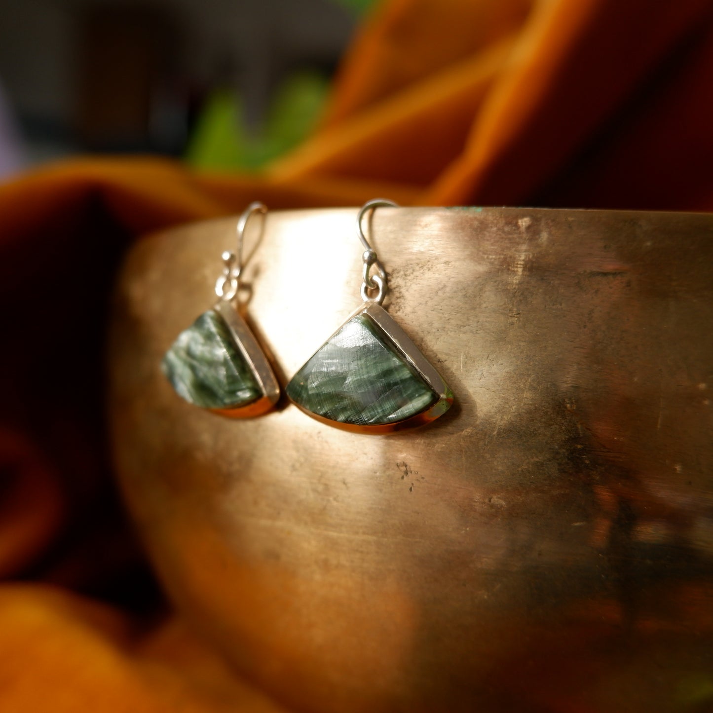 Adriana - Seraphinite triangular Silver Drop Earrings