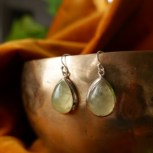 Esmeralda - Prehnite Silver Drop Earrings