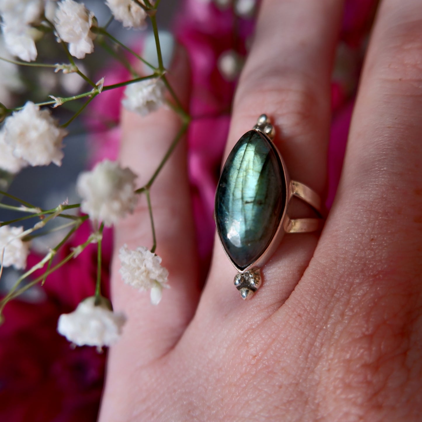 Green Labradorite Lemon Ring