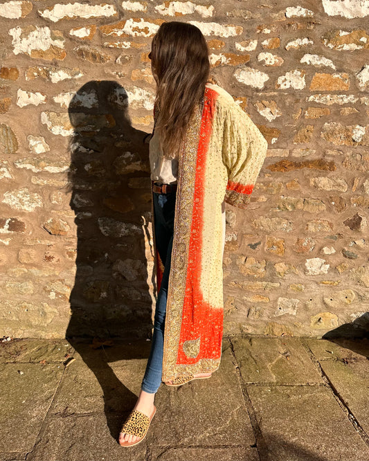 Sasha - Cream and Orange with Gold Beads Kimono