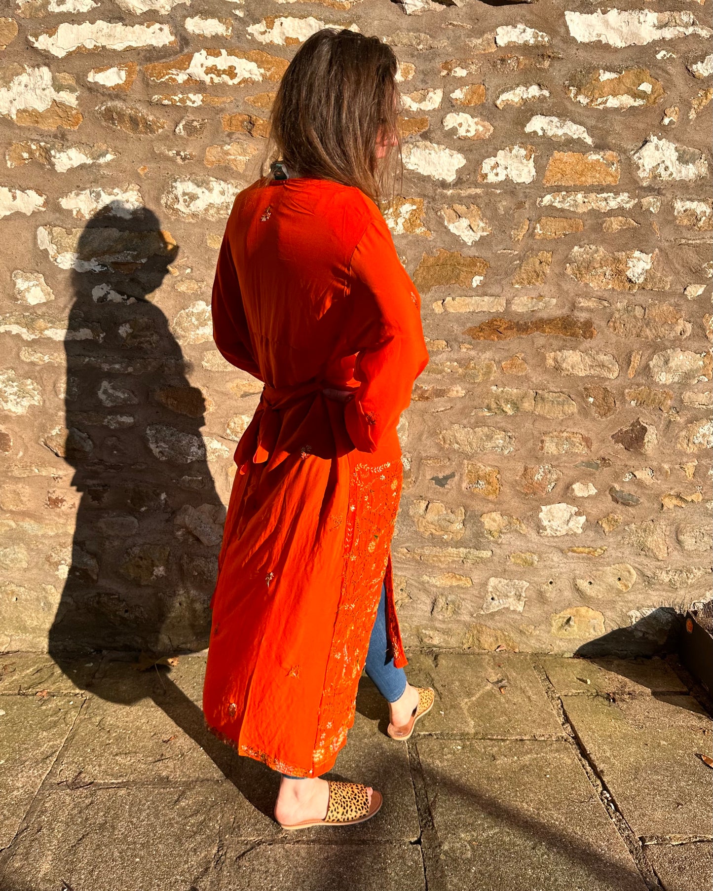 Ebony - Orange with Floral Embroidery Kimono