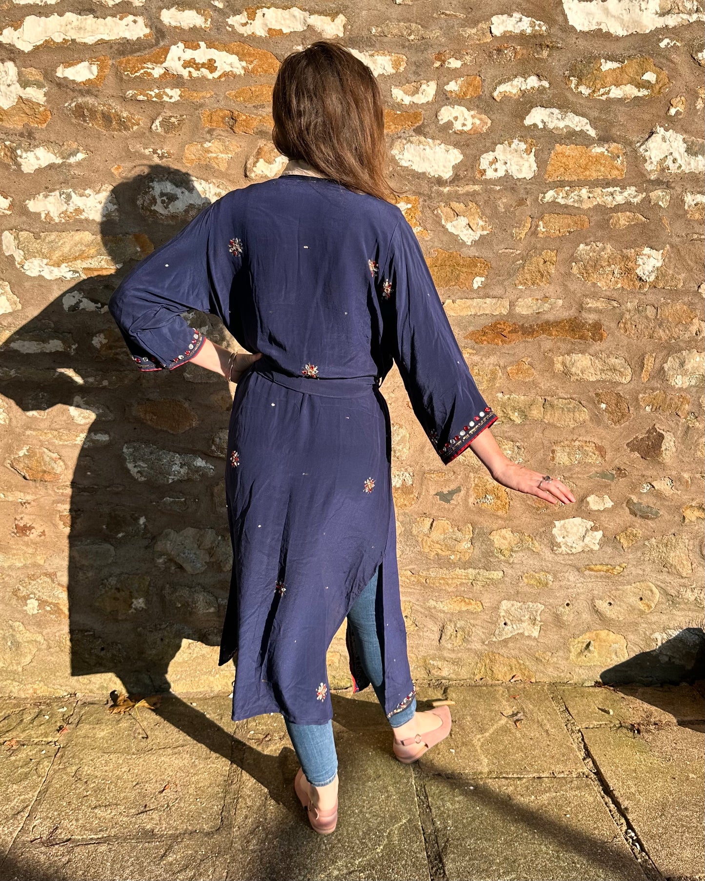 Ashley - Navy Blue with Red Beads Kimono