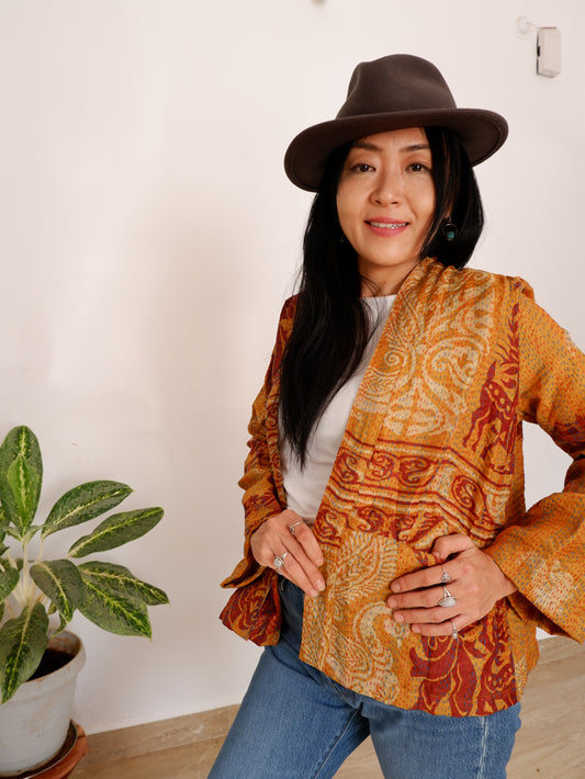 Kantha Jacket in Sunrise and Amber