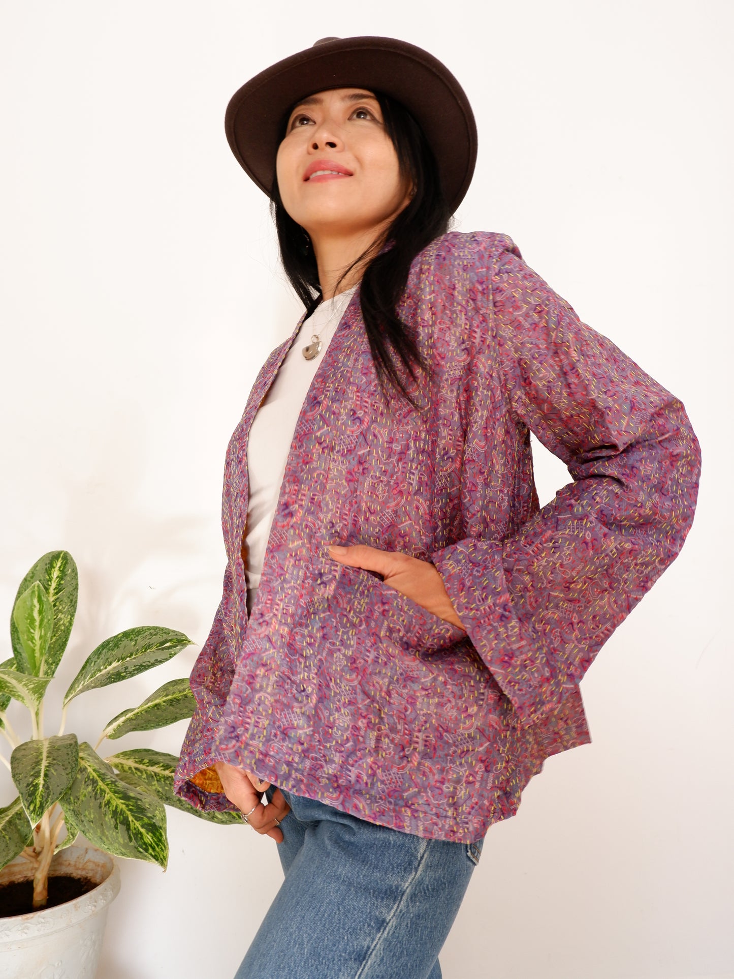 Kantha Jacket in Lavender and Sand