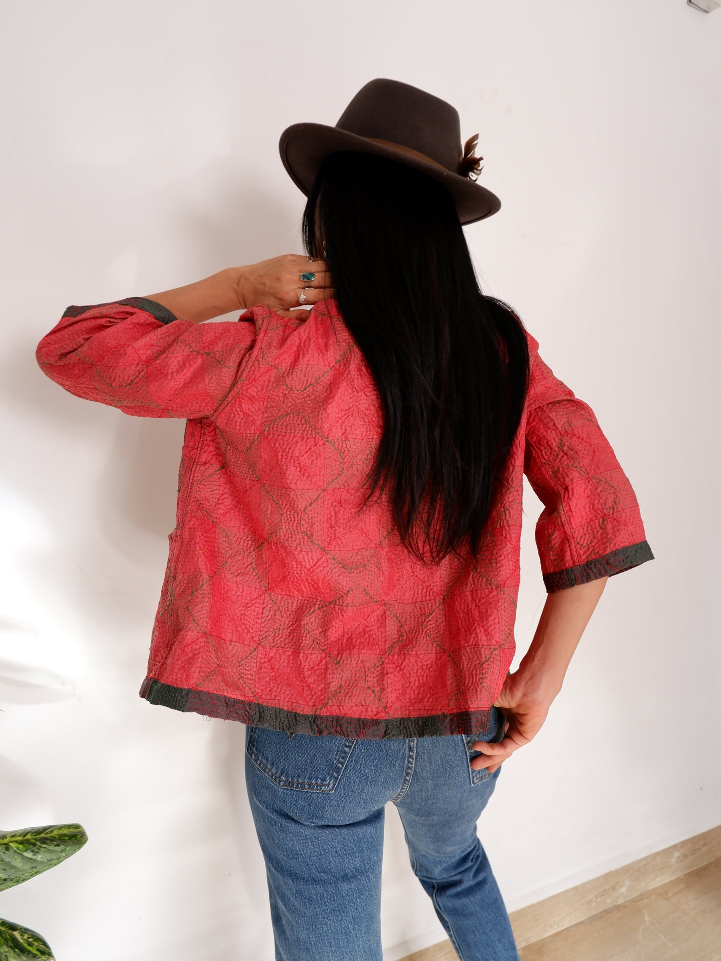 Kantha Jacket in Forest and Peonie