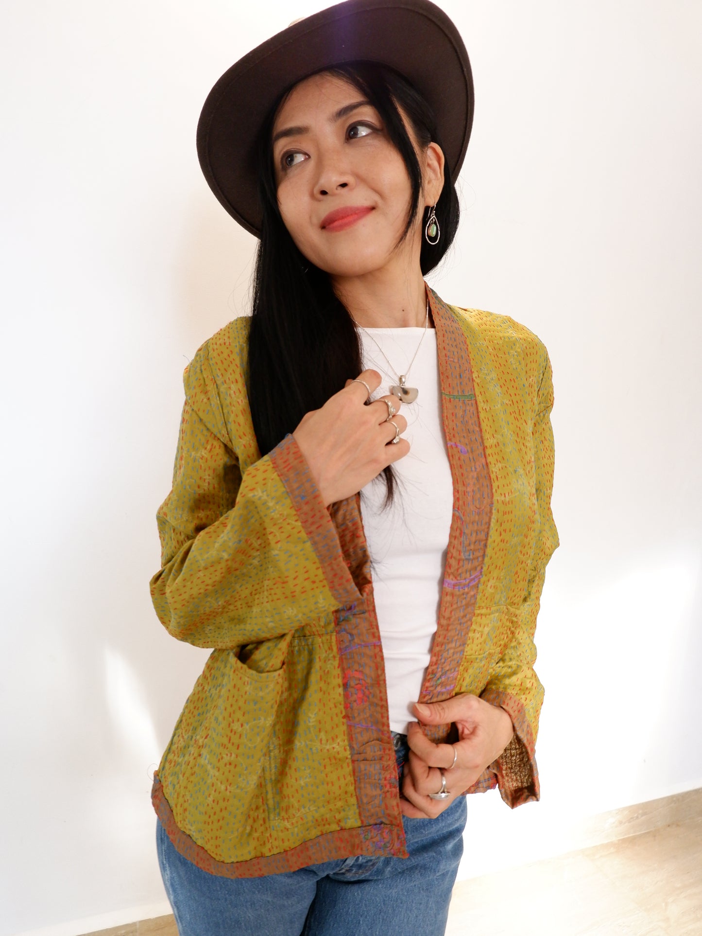 Kantha Jacket in Dusk and Lime