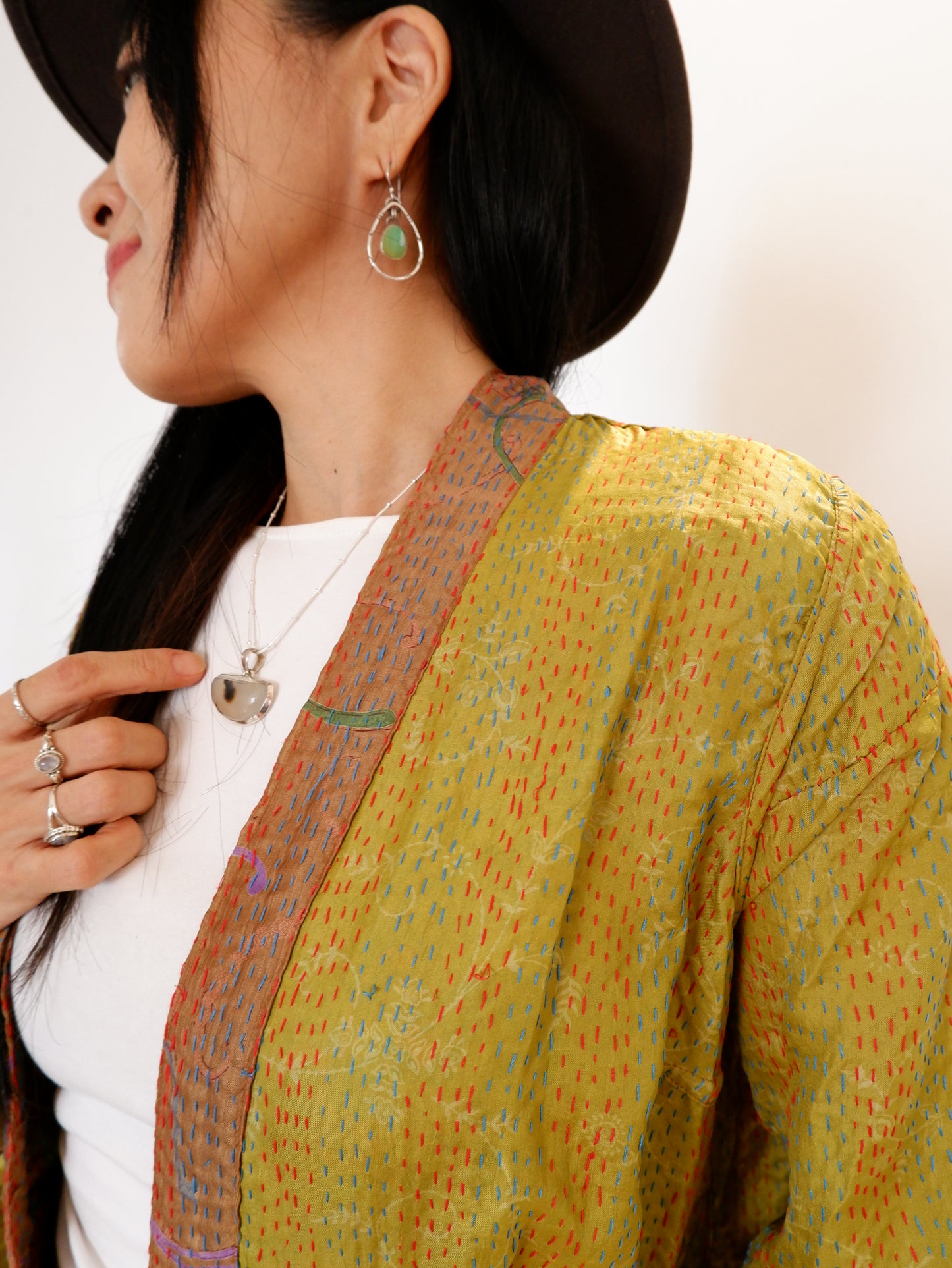Kantha Jacket in Dusk and Lime