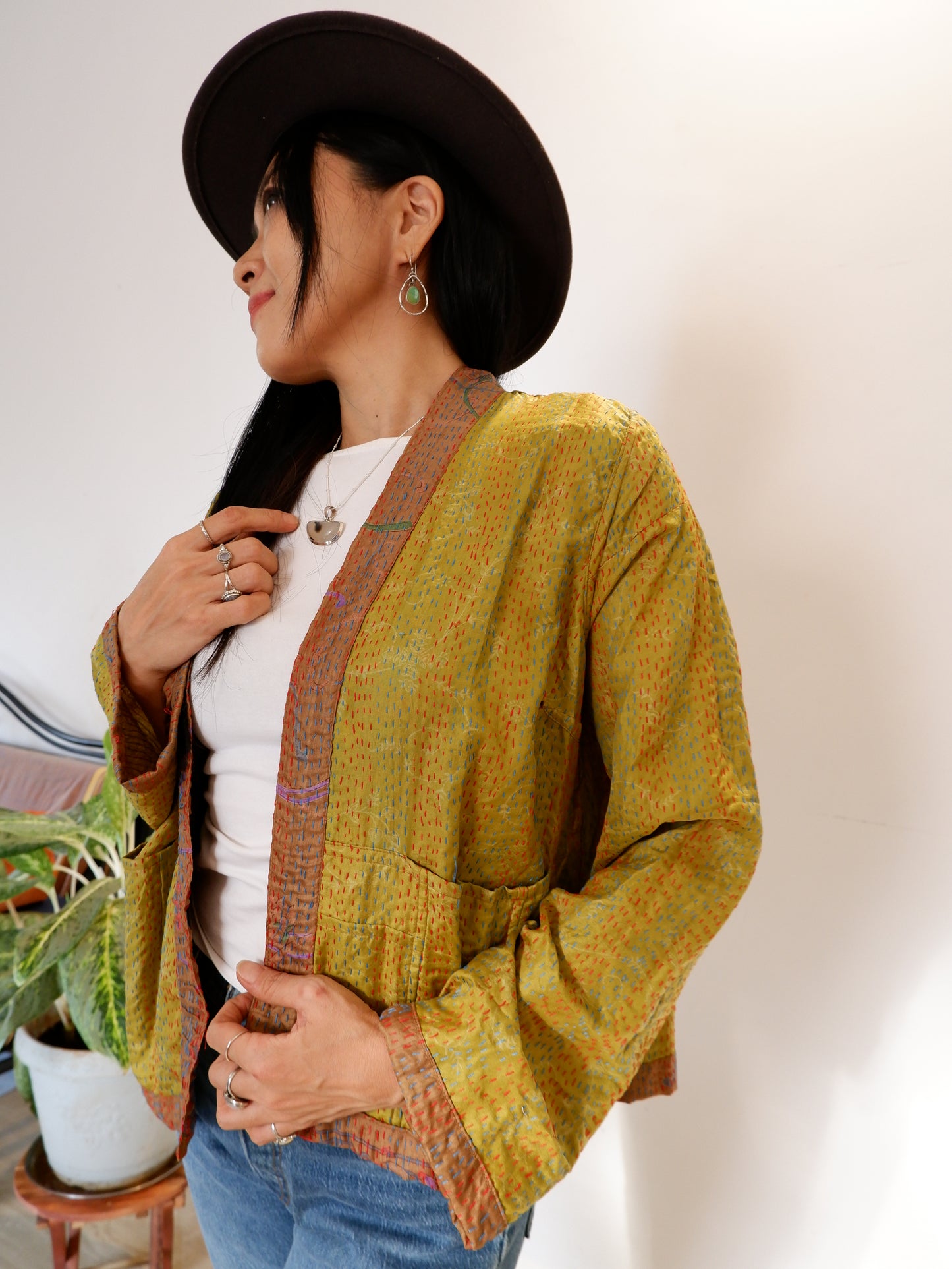 Kantha Jacket in Dusk and Lime