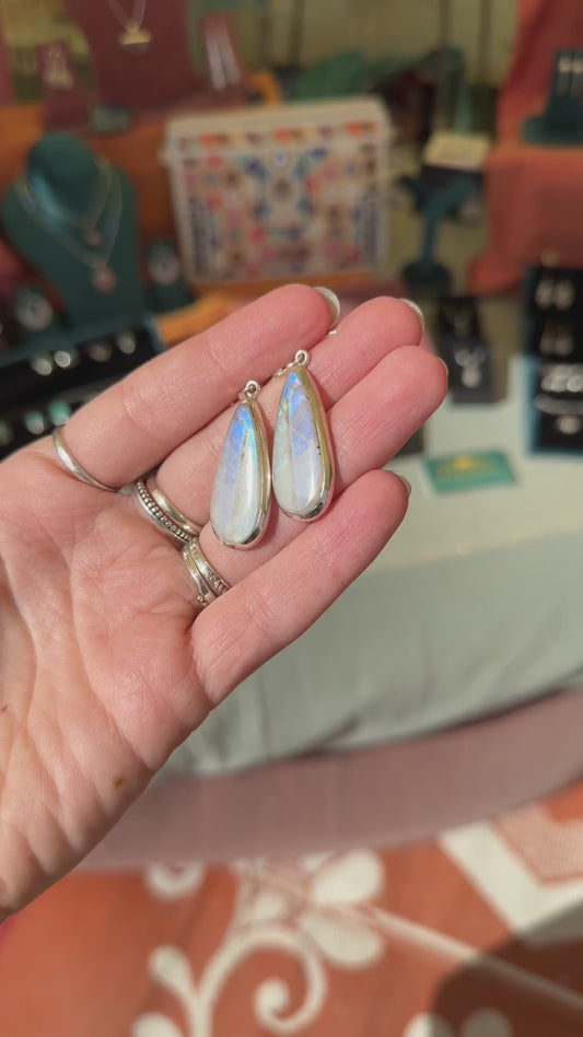 Liana - Moonstone Longline Silver Drop Earrings